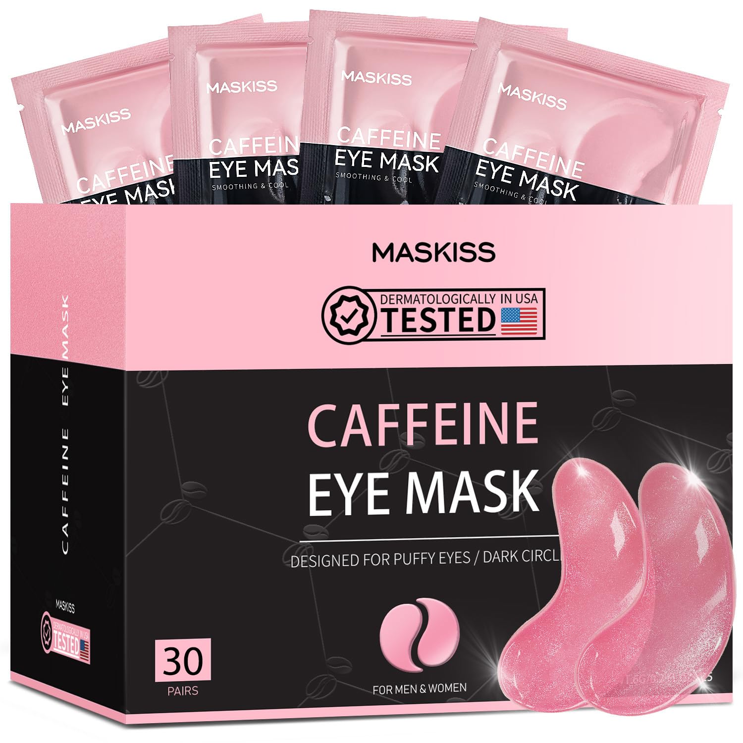 Box of 30 Pairs Maskiss Caffeine Under Eye Patches - Full Month Supply Collagen Masks for Brightening and De-puffing