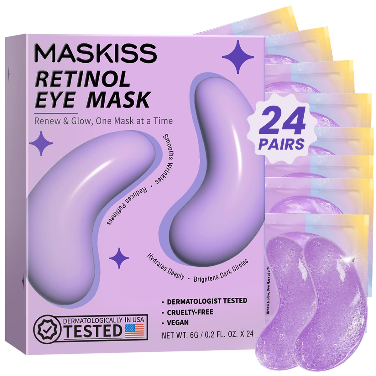 Maskiss 24 Pairs Purple Retinol Under Eye Patches - Collagen Firming Masks for Wrinkles and Dark Circles