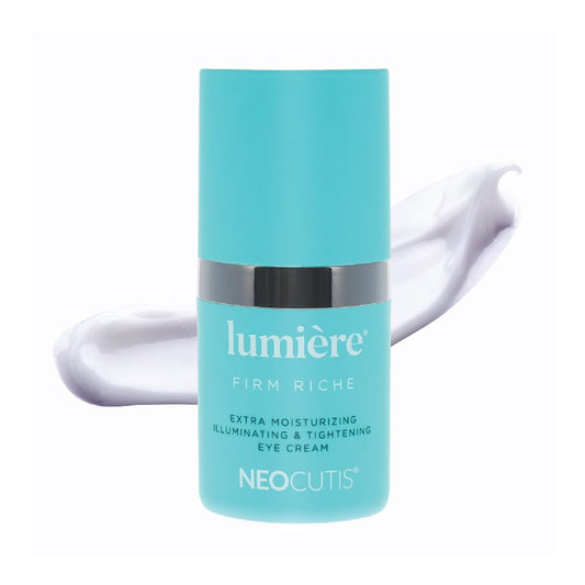 NEOCUTIS Lumière Firm Riche luxury eye cream bottle, featuring advanced growth factors and peptides for skin tightening and hydration.