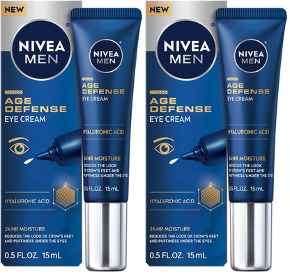NIVEA MEN Age Defense Eye Cream 2-Pack Bundle - Dual Tubes for Crow's Feet and Dark Circle Treatment