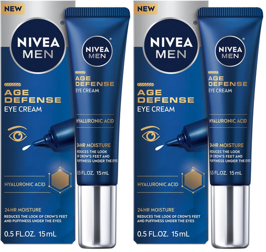 NIVEA MEN Age Defense Eye Cream 2-Pack Bundle - Dual Tubes for Crow's Feet and Dark Circle Treatment