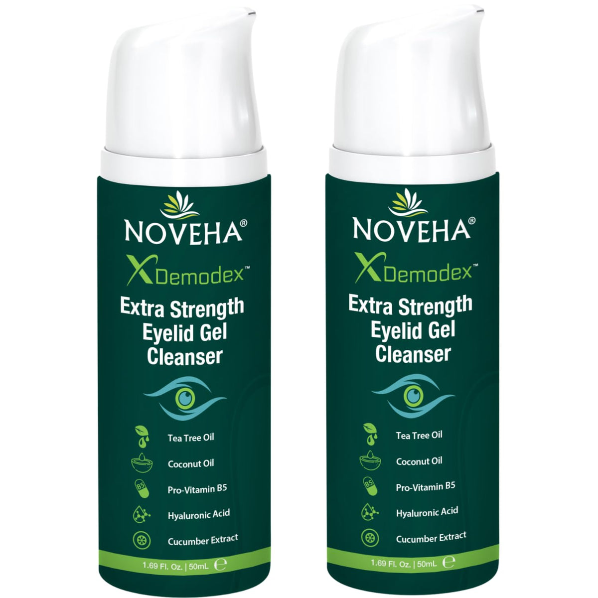 NOVEHA demodex extra strength eyelid gel cleanser with tea tree oil and hyaluronic acid for dry eye and eyelid hygiene 2 pack 50ml