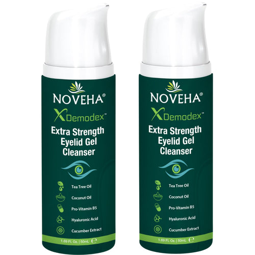 NOVEHA demodex extra strength eyelid gel cleanser with tea tree oil and hyaluronic acid for dry eye and eyelid hygiene 2 pack 50ml