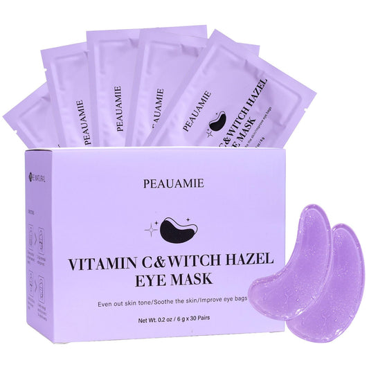 PEAUAMIE 30 Pairs Vitamin C and Witch Hazel Under Eye Patches for instant brightening and depuffing.