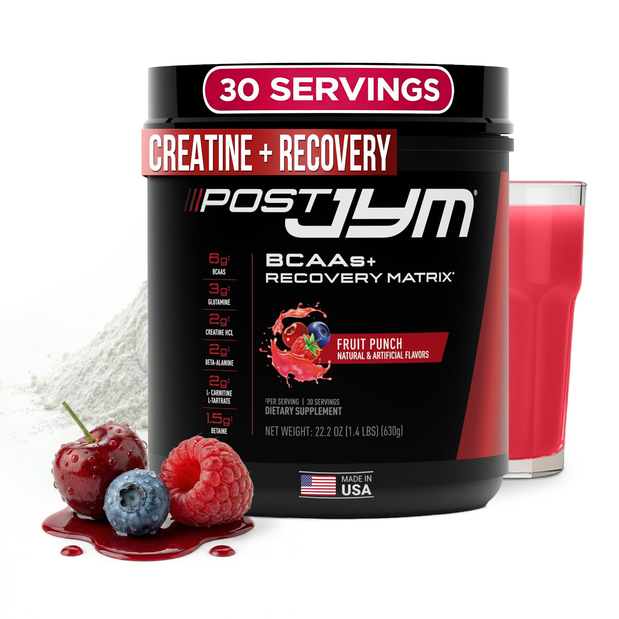 Post JYM Active Matrix post workout supplement fruit punch BCAA glutamine creatine HCL 30 servings