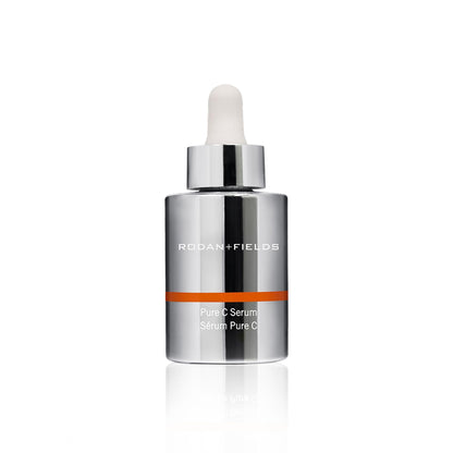 Rodan + Fields Pure C Serum bottle, 10% Vitamin C water-free formula for skin brightening and antioxidant protection.