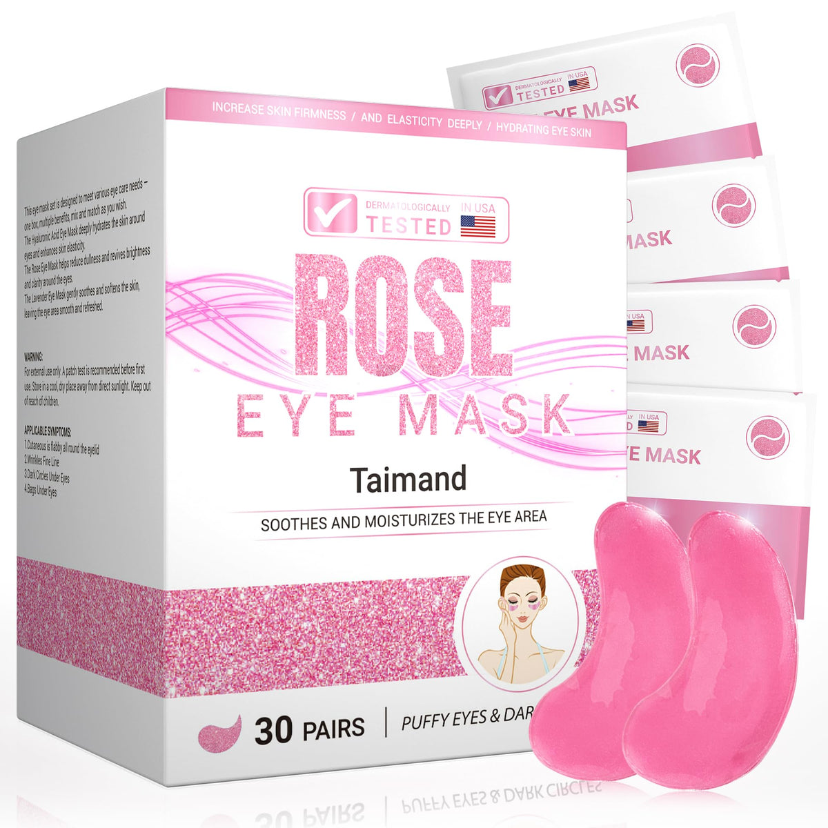30 Pairs of Rose-Infused Collagen Under Eye Patches for Brightening and Soothing