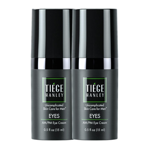 Two 0.5 oz tubes of Tiege Hanley Eye Cream for Men, a premium morning and night anti-aging treatment.