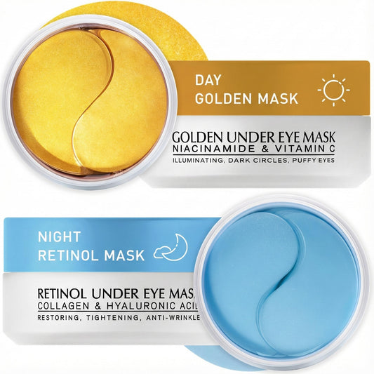 2-pack set of Retinol and Golden Gel eye patches (120 pieces total) for intensive dark circle and wrinkle treatment.
