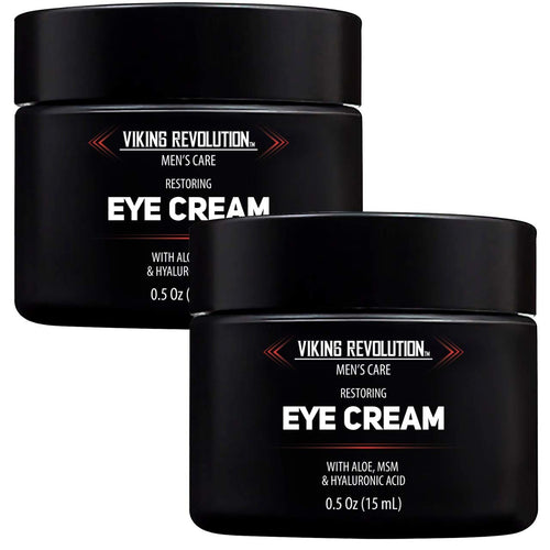 A 2-pack set of Viking Revolution Natural Eye Cream for Men, featuring a rugged design and effective anti-aging formula.