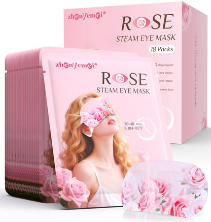 ZHENYEMEI Rose Heated Eye Mask packaging and individual sachets for self-heating eye relaxation and dry eye relief.