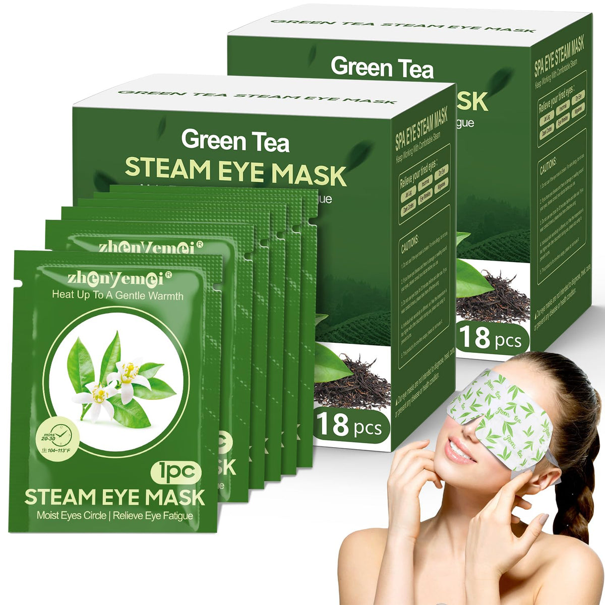 ZHENYEMEI 36-pack self-heating steam eye masks made from 6A silk cotton material for dry eye relief.