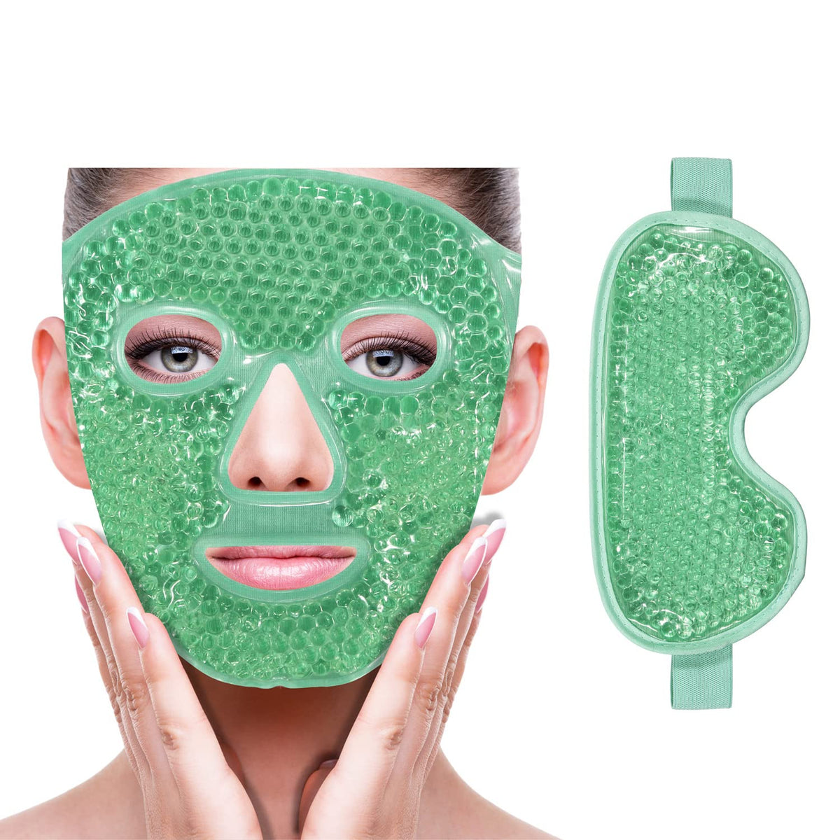 ZNÖCUETÖD cooling gel eye mask with a blue gel front and a grey soft plush backing for therapeutic use.