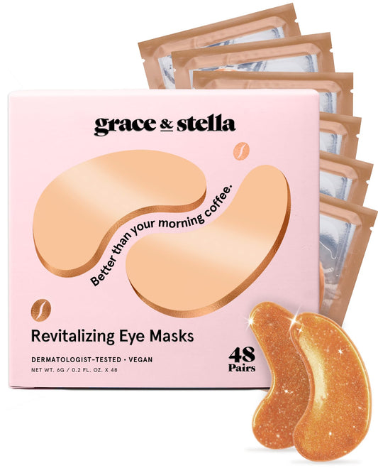 grace & stella Caffeine and Bronze Under Eye Patches 48 Pairs - Awakening Vegan Gel Masks with Niacinamide and Hyaluronic Acid