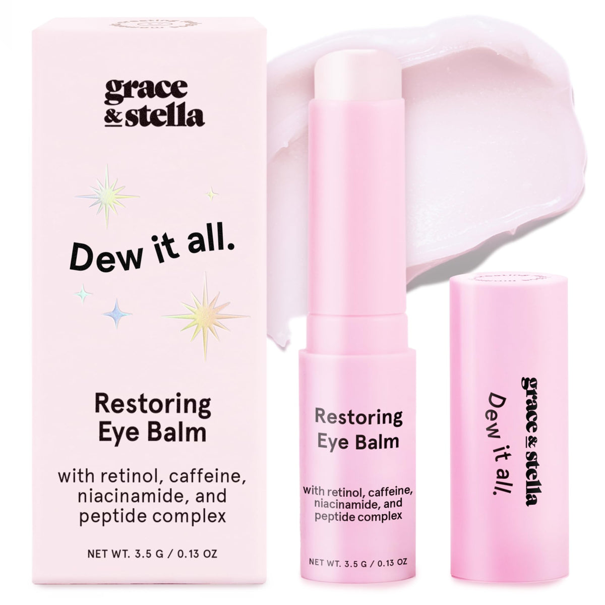 grace & stella Retinol and Caffeine Eye Brightener Balm Stick for travel and daily anti-aging.
