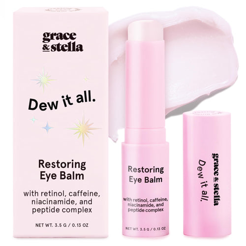 grace & stella Retinol and Caffeine Eye Brightener Balm Stick for travel and daily anti-aging.