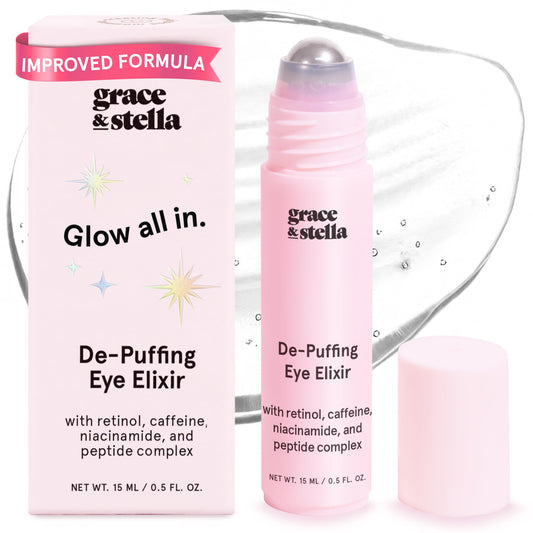 grace & stella Under Eye Brightener Roller 15ml - Travel Size Vegan Eye Serum with Retinol and Caffeine for Puffiness