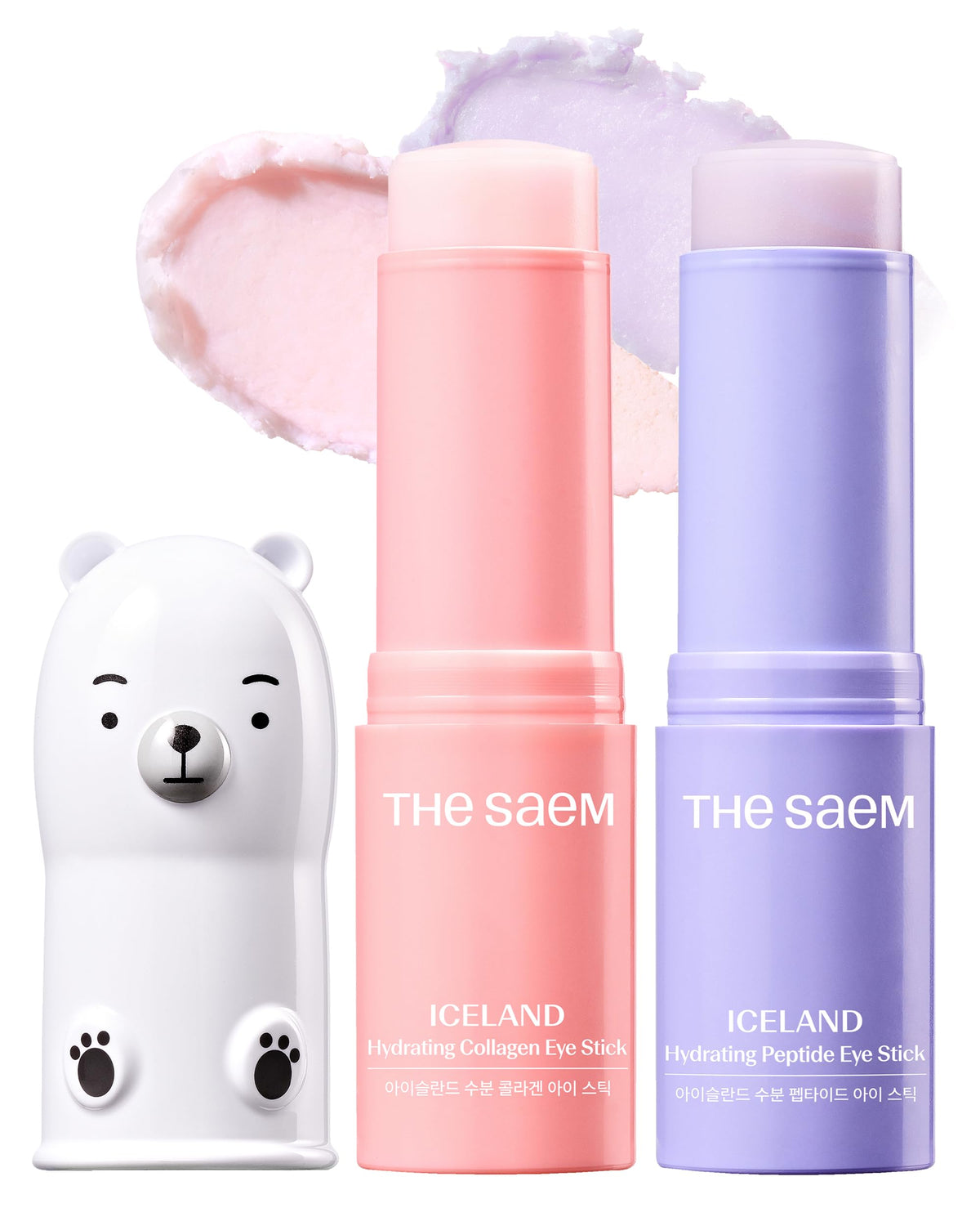 theSAEM Iceland Eye Stick Bundle featuring the Purple (Collagen) and White (Peptide) sticks for maximum firming and wrinkle reduction.